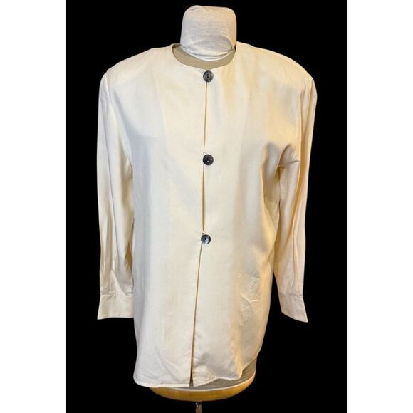 Real Clothes by Saks Fifth Avenue 100% Silk Tunic Sz. M Cream w/Black Buttons - Picture 2 of 10